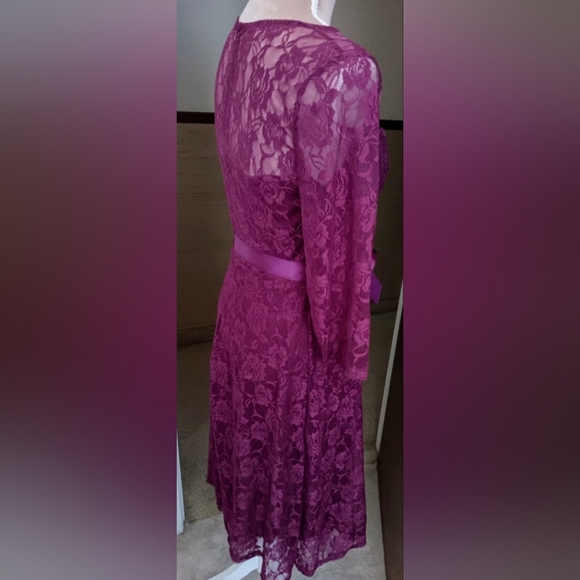 Lace~Purple Floral A-line Formal Dress Sash Bow Belt NWOT - Picture 9 of 14